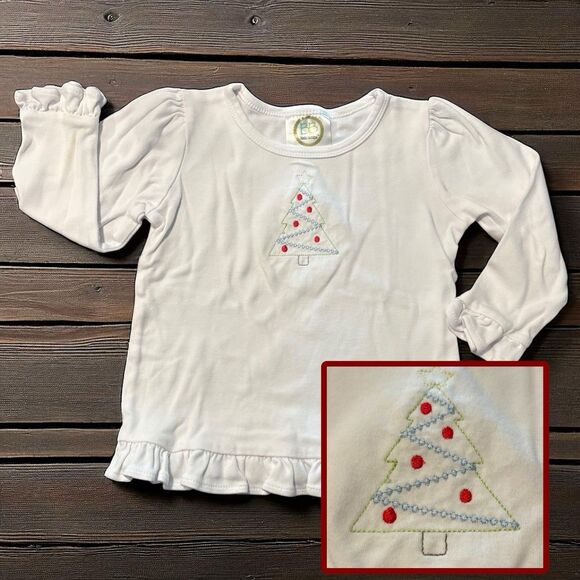 Christmas Tree Embroidered Ruffle Tee Size 3t Blanks Boutique - Picture 1 of 4